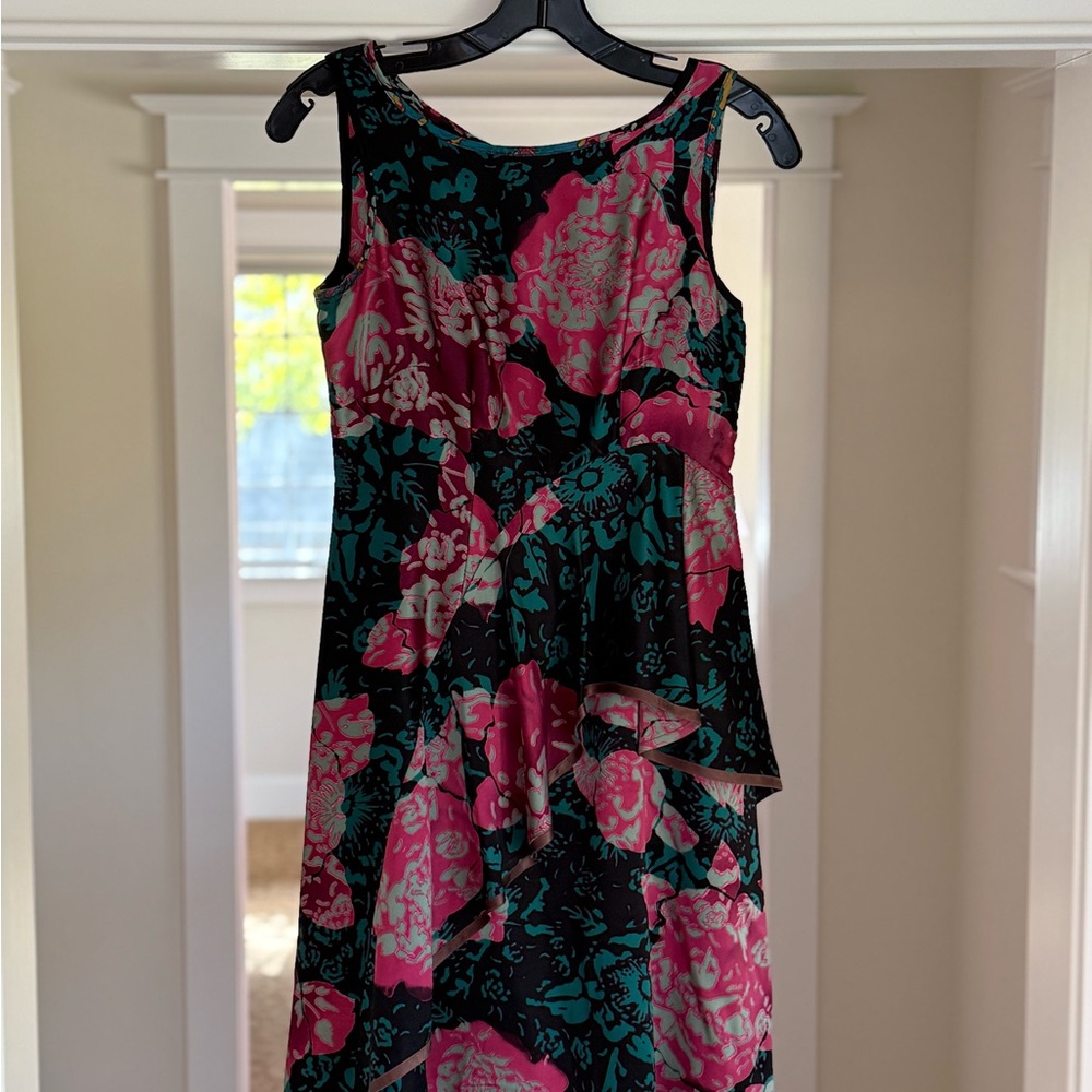 Nanette Lepore Silk Floral Dress - NWOT - size 0 Fuschia/Pink and Teal/Green